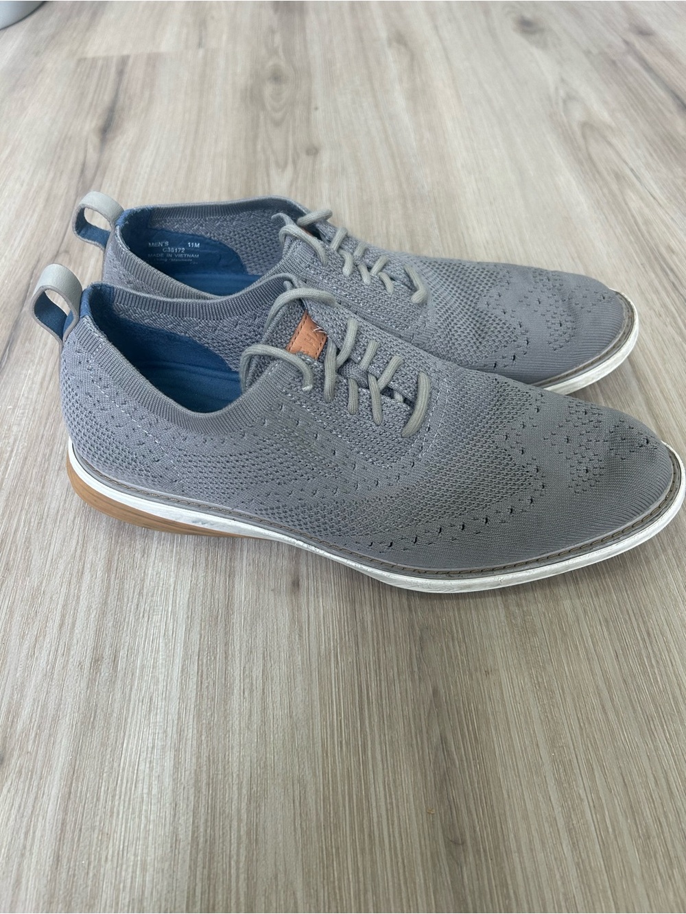 Cole Haan ØriginalGrand Stitchlite Grey Knit Wingtip Oxford Shoes Men's Size 11